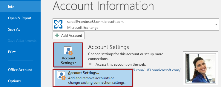 Account settings in Outlook