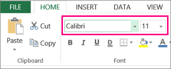font options on the Excel Ribbon