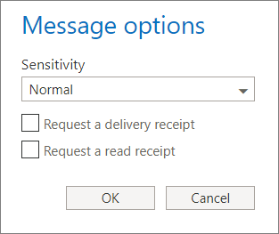 A screenshot shows the Message Options dialog box showing options for setting a Sensitivity level and requesting a delivery or read receipt.