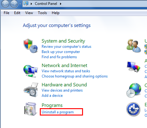 kontrollpanelprogram Microsoft Windows 7