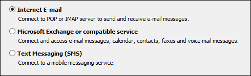 Outlook 2010 choose service for new account