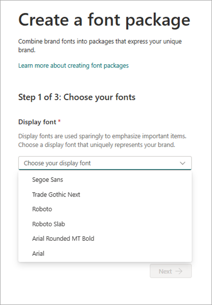 screenshot of creating a font package