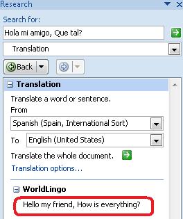 Translation Options dialog box