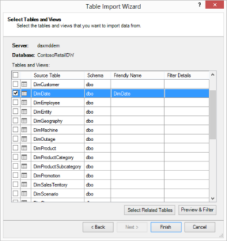 Table Import Wizard dialog box