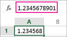 Number appears rounded on the worksheet but in full in the formula bar