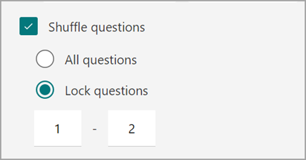 Screenshot of quiz/form setting for shuffling and locking quiz questions.