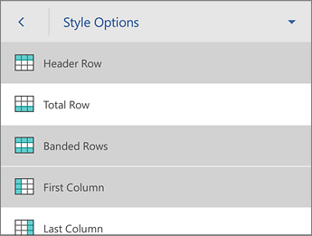 Style Options command, with the Header Row selected