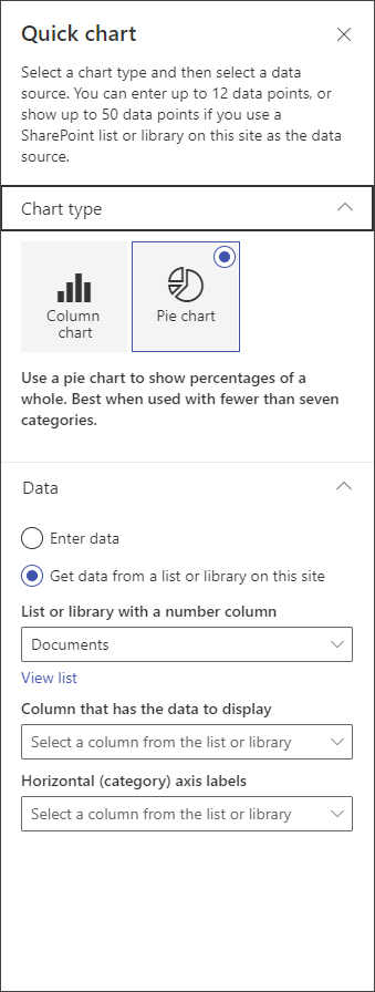 screenshot of the pie chart editing panel