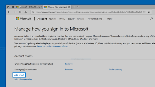 gebouw Op en neer gaan Schaar How to add an email address or phone number to your Microsoft account -  Microsoft Support