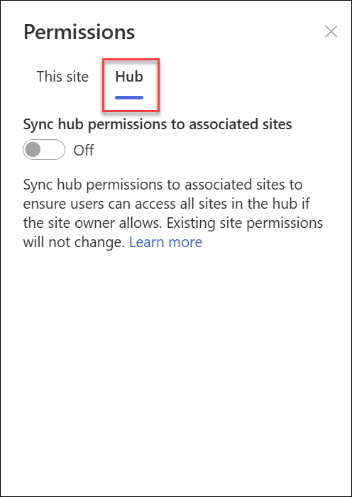 screenshot of turning on syncing hub permissions