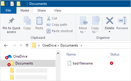 File Explorer showing OneDrive sync error