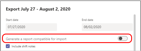 Select the slider next to Generate a report compatible for import