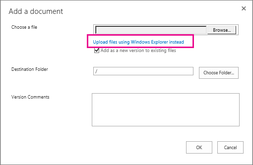 Choose Upload files using Windows Explorer instead.