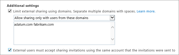 Additional settings for limiting external sharing in Office 365 SPO