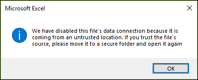 External data connection disabled - Excel