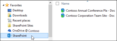 Synced team site library folders under Windows favorites