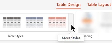 Select the More drop-down arrow to open the full gallery of table styles.