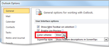 Color scheme selections in the Backstage Options dialog box