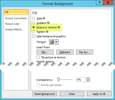The Format Background dialog box