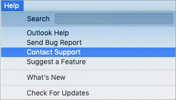 Shows help menu with contact support option