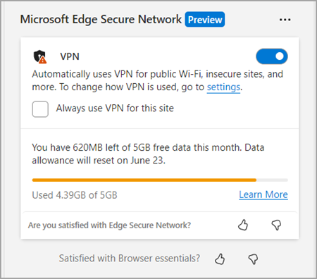 See when your data allowance is low in Browser essentials.