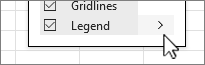 Chart elements legend checkbox with the right arrow selected