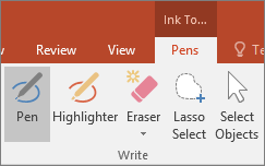 Shows the Pen button in Ink Tools in Office