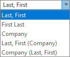 Outlook Options for People, showing File As order list options.