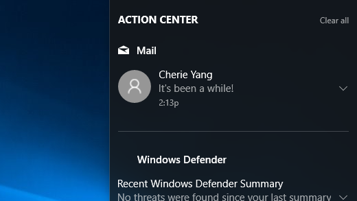 Notifications in action center