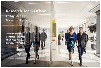 Event flier announcing the research team offsite on June 9. The image includes a photo and the conference venue's address.