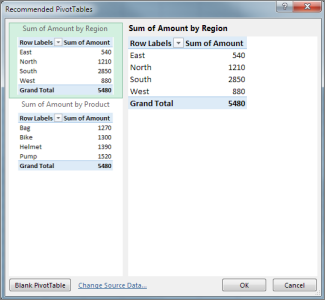 In Recommended PivotTables choose PivotTable layout in Excel