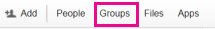 Screenshot of Yammer navigation with the Groups link highlighted