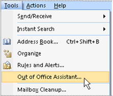Out of Office Assistant command on Tools menu