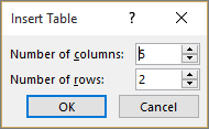 Shows the Insert Table dialog in PowerPoint