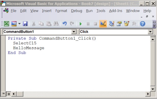 A subprocedure in the Visual Basic Editor
