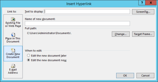 Erstellen eines Hyperlinks zu einer neuen Datei