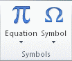 equation command in the symbols group