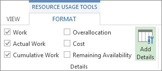 Resource Usage Tools Format tab, Add Details button