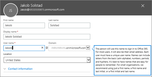 The user name and domain will be the user's Office 365 user ID.