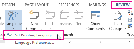 Setting a new proofing language in Word 2013