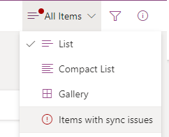 Select the "Items with sync issues" option from the "Switch view options" menu.