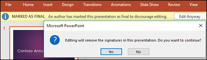 Click Edit Anyway to remove a digital signature from your file.