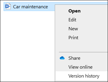 File Explorer menu including the Version history option.