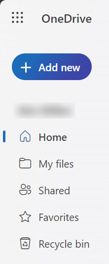 screenshot of the new onedrive web dashboard taken in 2024 with add new button