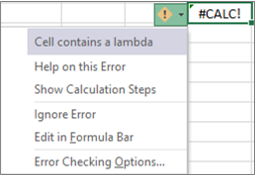 The error message and drop-down list for the Lambda error