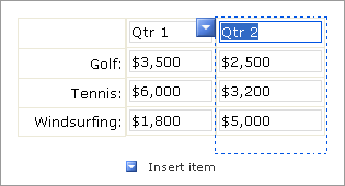 Sales data entered in horizontal repeating table on form