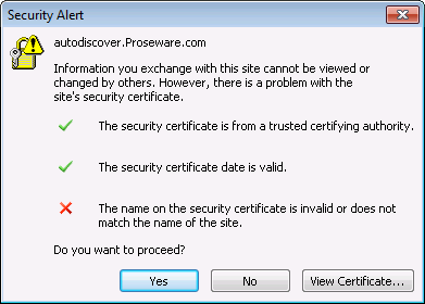 Klienci programu Outlook otrzymują błąd certyfikatu