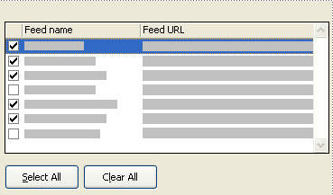 RSS Feeds selection dialog box