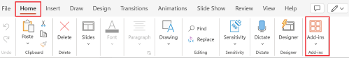 Screenshot of the add-ins in Office from Home tab.