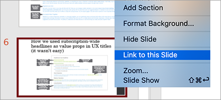 Shows Link to Slide on a presentation